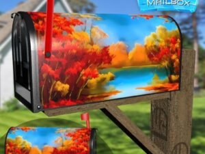 Orange and Blue Autumn Decorative Rural Farm Mailbox Cover