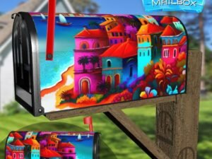 Colorful Seaside Village  Decorative Rural Farm Mailbox Cover