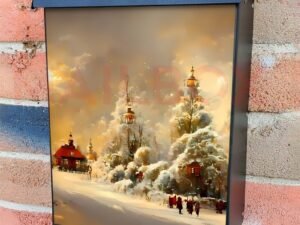 Snowy Rural Village Colonial Mailbox Cover