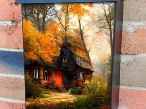 Whimsical Autumn Cabin Colonial Mailbox Cover