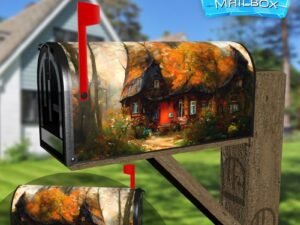 Whimsical Autumn Cabin Decorative Rural Farm Mailbox Cover