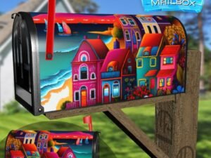 Colorful Seaside Village #2 Decorative Rural Farm Mailbox Cover
