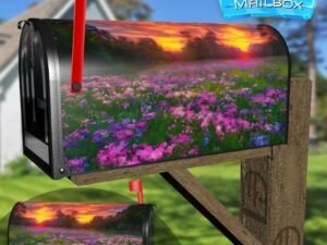Purple Wildflowers in the Sunset Decorative Rural Farm Mailbox Cover