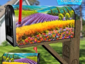 Italian Lavender and Poppy Field Decorative Rural Farm Mailbox Cover